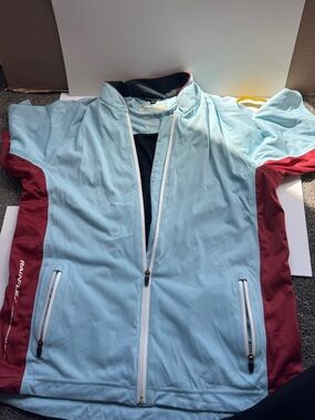 Light Blue & Maroon Raintech Zip golf rain short sleeve jacket